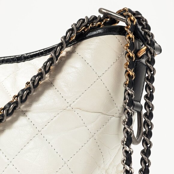 Chanel Medium Gabrielle Hobo White & Black Aged Calfskin Quilted-Leather Bag - Picture 9 of 14